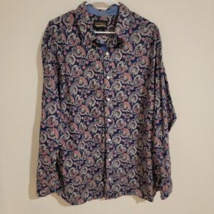 Cremieux Premium Denim Long Sleeve Shirt Black Big Paisley Print Mens 2XB